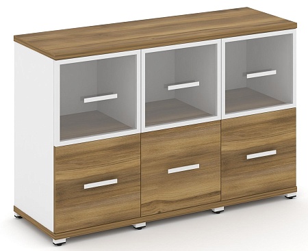 Шкаф три узкие секции, 2 ниши (3 фасада ЛДСП, 1 ниша + 3 фасада стекло прозрачное в раме, 1 ниша) CN.STU-232 RP B/W