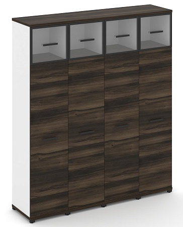 Шкаф четыре узкие секции, 5 ниш (4 фасада ЛДСП, 4 ниши + 4 фасада стекло прозрачное в раме, 1 ниша) CN.STU-547 RP B/W