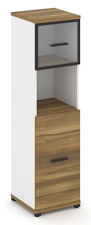 Шкаф одна узкая секция, 4 ниши (фасад ЛДСП, 2 ниши + фасад стекло прозрачное в раме,  1 ниша) CN.STU-415 RP B/W