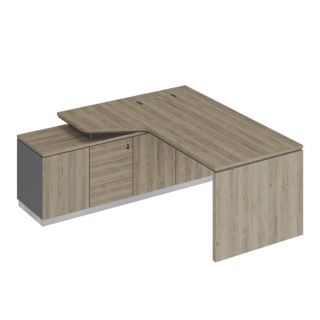 Стол руководителя эргономичный (опора ДСП) на опорной тумбе левый СИ 117