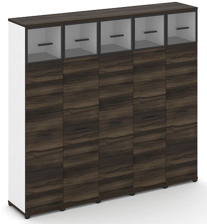 Шкаф пять узких секций, 5 ниш (5 фасадов ЛДСП, 4 ниши + 5 фасадов стекло прозрачное в раме, 1 ниша) CN.STU-557 RP B/W