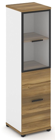 Шкаф одна узкая секция, 4 ниши (фасад ЛДСП,  2 ниши + фасад стекло прозрачное в раме,  2 ниши) CN.STU-412 RP B/W