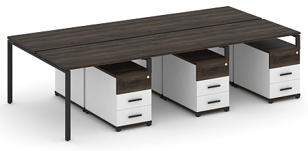 Рабочая станция на 6 мест с тремя двухсторонними опорными тумбами CN.DRS-349 B/W