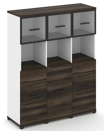 Шкаф три узкие секции, 4 ниши (3 фасада ЛДСП,  2 ниши + 3 фасада стекло прозрачное в раме, 1 ниша) CN.STU-435 RP B/W