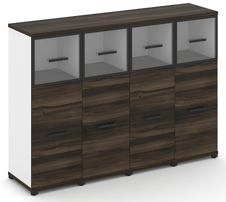 Шкаф четыре узкие секции, 3 ниши (4 фасада ЛДСП, 2 ниши + 4 фасада стекло прозрачное в раме, 1 ниша) CN.STU-344 RP B/W