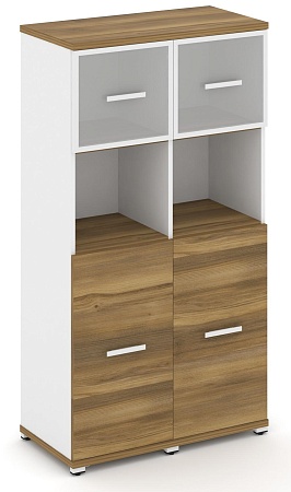 Шкаф две узкие секции, 4 ниши (2 фасада ЛДСП,  2 ниши + 2 фасада стекло белое матовое в раме, 1 ниша) CN.STU-425 RM B/W