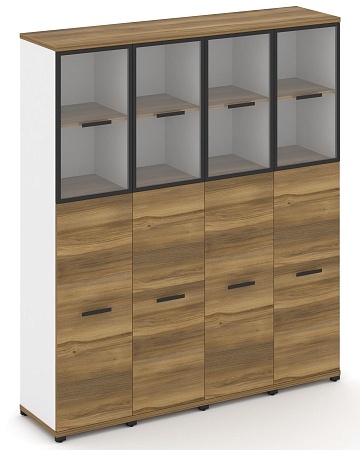 Шкаф четыре узкие секции, 5 ниш (4 фасада ЛДСП, 3 ниши + 4 фасада стекло прозрачное в раме,  2 ниши) CN.STU-545 RP B/W