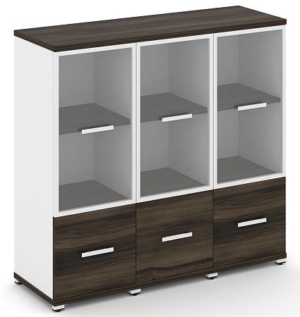 Шкаф три узкие секции, 3 ниши (3 фасада ЛДСП, 1 ниша + 3 фасада стекло прозрачное в раме, 2 ниши) CN.STU-332 RP B/W