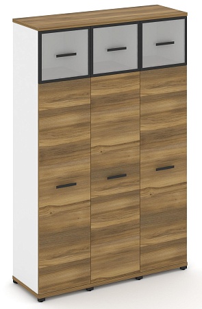 Шкаф три узкие секции, 5 ниш (3 фасада ЛДСП, 4 ниши + 3 фасада стекло белое матовое в раме,  1 ниша) CN.STU-537 RM B/W