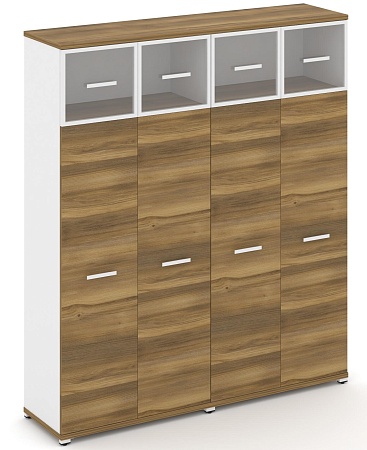 Шкаф две широкие секции, 5 ниш (4 фасада ЛДСП, 4 ниши + 4 фасада стекло прозрачное в раме, 1 ниша) CN.STS-527 RP B/W