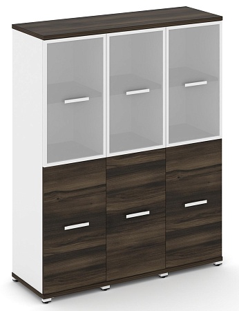 Шкаф три узкие секции, 4 ниши (3 фасада ЛДСП, 2 ниши + 3 фасада стекло белое матовое в раме, 2 ниши) CN.STU-432 RM B/W