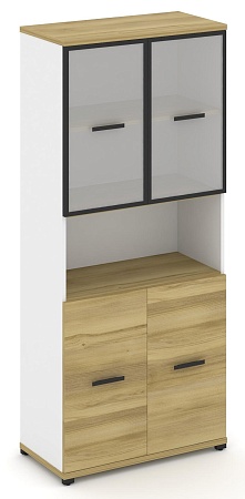 Шкаф одна широкая секция, 5 ниш (2 фасада ЛДСП,  2 ниши + 2 фасада стекло белое матовое в раме, 2 ниши) CN.STS-513 RM B/W