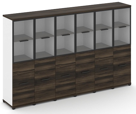 Шкаф шесть узких секций, 4 ниши (6 фасадов ЛДСП, 2 ниши + 6 фасадов стекло прозрачное в раме, 2 ниши) CN.STU-462 RP B/W