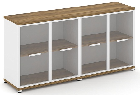 Шкаф две широкие секции, 2 нишии (4 фасада стекло прозрачное в раме, 2 ниши) CN.STS-223 RP B/W