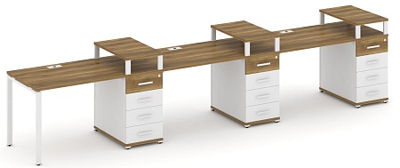 Рабочая станция на 3 места с тремя опорными тумбами CN.ORS-457 B/W