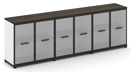 Шкаф три широкие секции, 2 ниши (6 фасадов стекло белое матовое в раме, 2 ниши) CN.STS-233 RM B/W