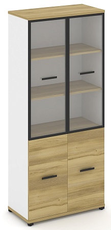 Шкаф одна широкая секция, 5 ниш (2 фасада ЛДСП, 2 ниши + 2 фасада стекло прозрачное в раме,  3 ниши) CN.STS-512 RP B/W