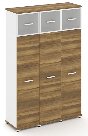 Шкаф три узкие секции, 5 ниш (3 фасада ЛДСП, 4 ниши + 3 фасада стекло белое матовое в раме,  1 ниша) CN.STU-537 RM B/W