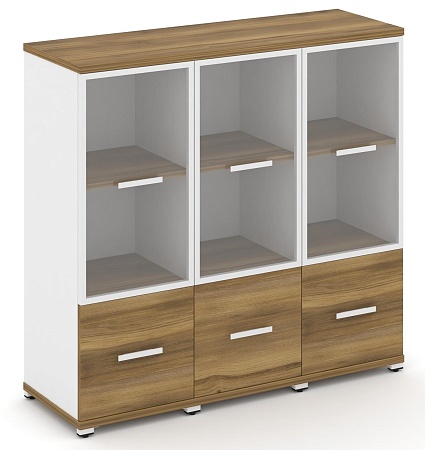 Шкаф три узкие секции, 3 ниши (3 фасада ЛДСП, 1 ниша + 3 фасада стекло прозрачное в раме, 2 ниши) CN.STU-332 RP B/W