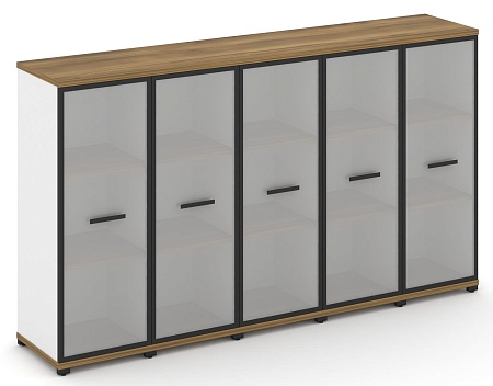 Шкаф пять узких секций, 3 ниши (5 фасадов стекло белое матовое в раме, 3 ниши) CN.STU-356 RM B/W