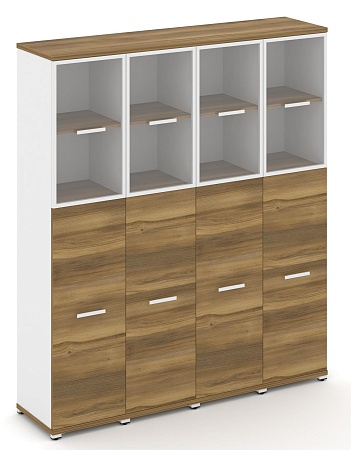 Шкаф четыре узкие секции, 5 ниш (4 фасада ЛДСП, 3 ниши + 4 фасада стекло прозрачное в раме,  2 ниши) CN.STU-545 RP B/W