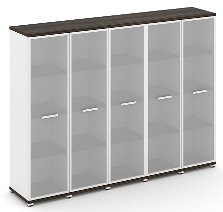 Шкаф пять узких секций, 4 ниши (5 фасадов стекло белое матовое в раме, 4 ниши) CN.STU-456 RM B/W