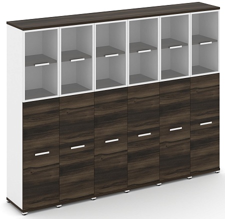 Шкаф шесть узких секций, 5 ниш (6 фасадов ЛДСП, 3 ниши + 6 фасадов стекло прозрачное в раме, 2 ниши) CN.STU-565 RP B/W