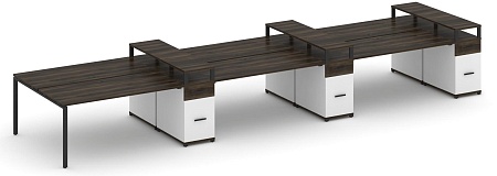 Рабочая станция на 6 мест с шестью опорными тумбами CN.DRS-480 B/W