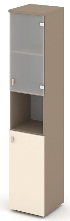 Шкаф высокий узкий правый (1 низкий фасад ЛДСП + 1 низкий фасад стекло сатин матовый) ES.SU-1.4(R)