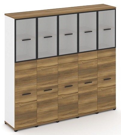 Шкаф пять узких секций, 5 ниш (5 фасадов ЛДСП, 3 ниши + 5 фасадов стекло белое матовое в раме, 2 ниши) CN.STU-555 RM B/W