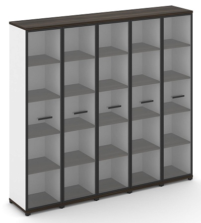 Шкаф пять узких секций, 5 ниш (5 фасадов стекло прозрачное в раме, 5 ниш) CN.STU-558 RP B/W