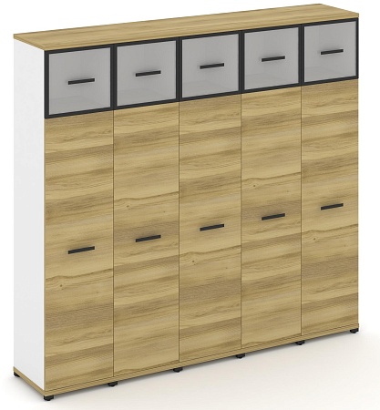 Шкаф пять узких секций, 5 ниш (5 фасадов ЛДСП, 4 ниши + 5 фасадов стекло белое матовое в раме, 1 ниша) CN.STU-557 RM B/W