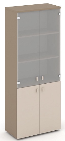 Шкаф высокий широкий (2 низких фасада ЛДСП + 2 средних фасада стекло сатин матовый) ES.ST-1.2