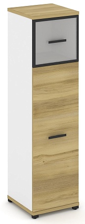 Шкаф одна узкая секция, 4 ниши ( фасад ЛДСП, 3 ниши + фасад стекло стело белое матовое в раме, 1 ниша) CN.STU-414 RM B/W