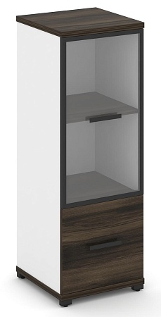 Шкаф одна узкая секция, 3 ниши (фасад ЛДСП, 1 ниша + фасад стекло прозрачное в раме, 2 ниши) CN.STU-312 RP B/W