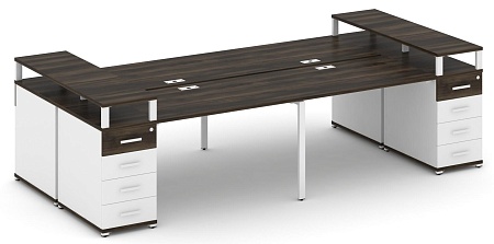 Рабочая станция на 6 мест с шестью опорными тумбами CN.DRS-442 B/W