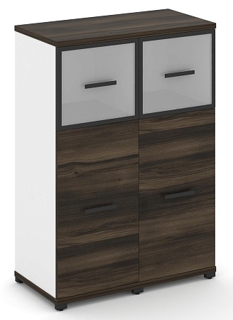 Шкаф две узкие секции, 3 ниши (2 фасада ЛДСП, 2 ниши + 2 фасада стекло стело белое матовое в раме, 1 ниша) CN.STU-324 RM B/W