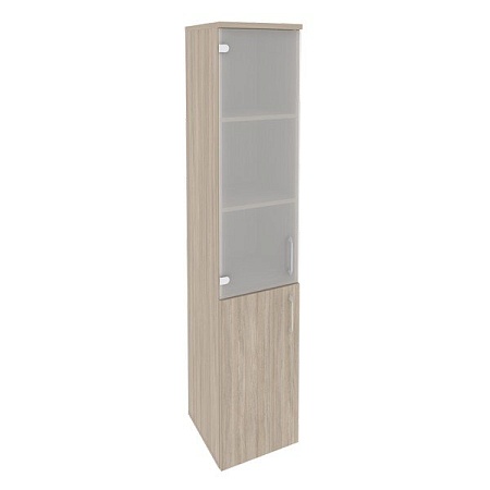 Шкаф высокий узкий левый (1 низкий фасад ЛДСП + 1 средний фасад стекло) O.SU-1.2(L)