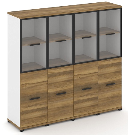 Шкаф четыре узкие секции, 4 ниши (4 фасада ЛДСП,  2 ниши) + 2 фасада стекло прозрачное в раме, 2 ниши) CN.STU-442 RP B/W