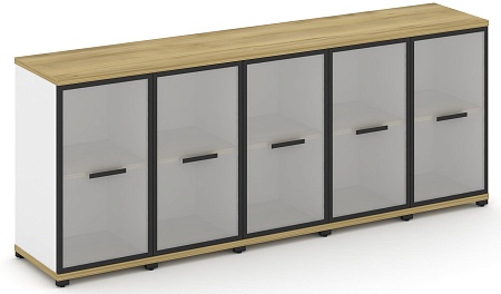 Шкаф пять узких секций, 2 ниши (5 фасадов стекло белое матовое в раме, 2 ниши) CN.STU-253 RM B/W