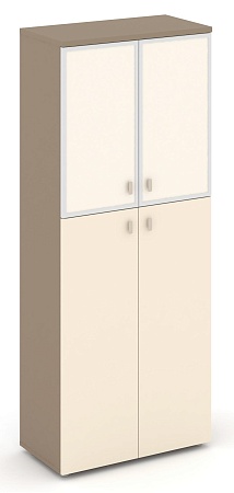 Шкаф высокий широкий (2 средних фасада ЛДСП + 2 низких фасада стекло лакобель  Satin в раме) ES.ST-1.7R I/U