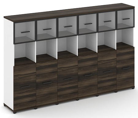 Шкаф шесть узких секций, 4 ниши (6 фасадов  ЛДСП, 2 ниши + 6 фасадов стекло прозрачное в раме, 1 ниша) CN.STU-465 RP B/W