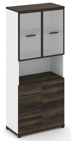 Шкаф одна широкая секция, 5 ниш (2 фасада ЛДСП,  2 ниши + 2 фасада стекло белое матовое в раме, 2 ниши) CN.STS-513 RM B/W