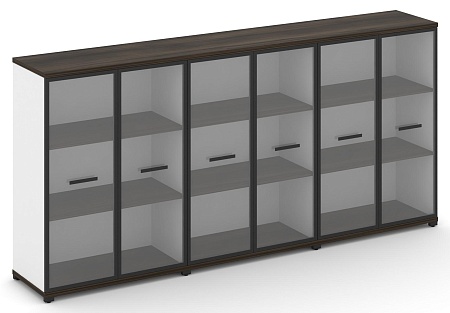 Шкаф три широкие секции, 3 ниши (6 фасадов стекло прозрачное в раме, 3 ниши) CN.STS-336 RP B/W