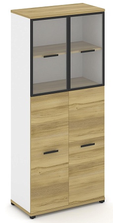 Шкаф одна широкая секция, 5 ниш (2 фасада ЛДСП, 3 ниши + 2 фасада стекло прозрачное в раме, 2 ниши) CN.STS-515 RP B/W