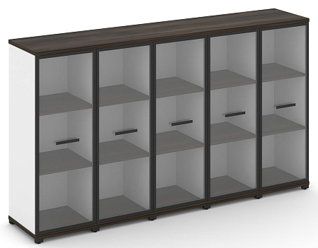 Шкаф пять узких секций, 3 ниши (5 фасадов стекло прозрачное в раме, 3 ниши) CN.STU-356 RP B/W