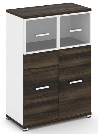 Шкаф две широкие секции, 3 ниши (2 фасада ЛДСП, 2 ниши + 2 фасада стекло прозрачное в раме, 1 ниша) CN.STS-314 RP B/W