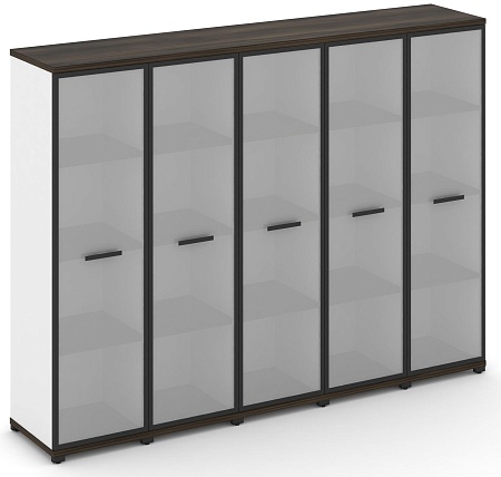 Шкаф пять узких секций, 4 ниши (5 фасадов стекло белое матовое в раме, 4 ниши) CN.STU-456 RM B/W