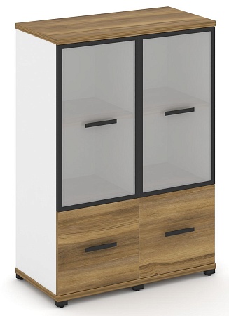 Шкаф две узкие секции, 3 ниши (2 фасада ЛДСП, 1 ниша + 2 фасада стекло белое матовое в раме, 2 ниши) CN.STU-322 RM B/W