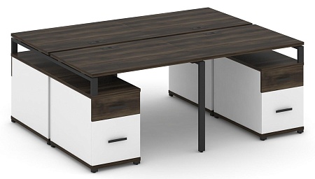 Рабочая станция на 4 места с двумя двухсторонними опорными тумбами CN.DRS-329 B/W